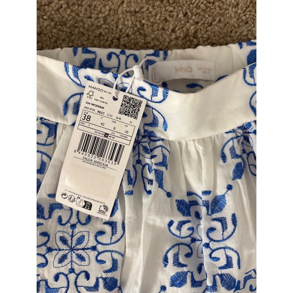 Mango Embroidered White & Blue Midi Skirt With Floral Pattern, new with tags - Picture 3 of 5